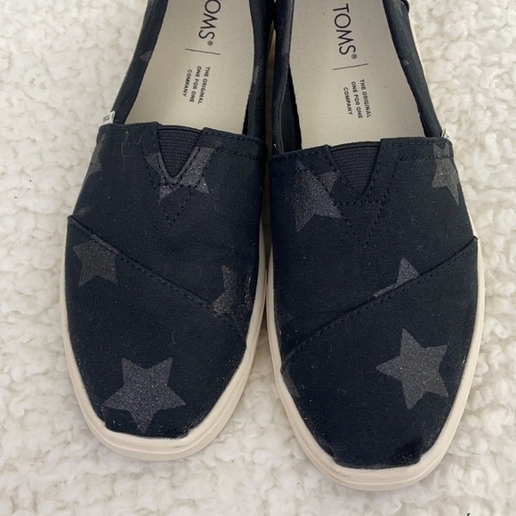 TOMS Alpargata Black Glitter Star Slip On Shoes - Picture 4 of 10